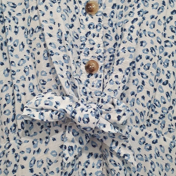 Henry Oscar blue animal print button down dress - Picture 3 of 6